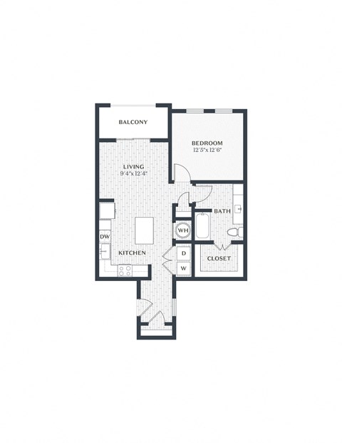 Floor plan for 1 bed, 1 bath, 708 sqft